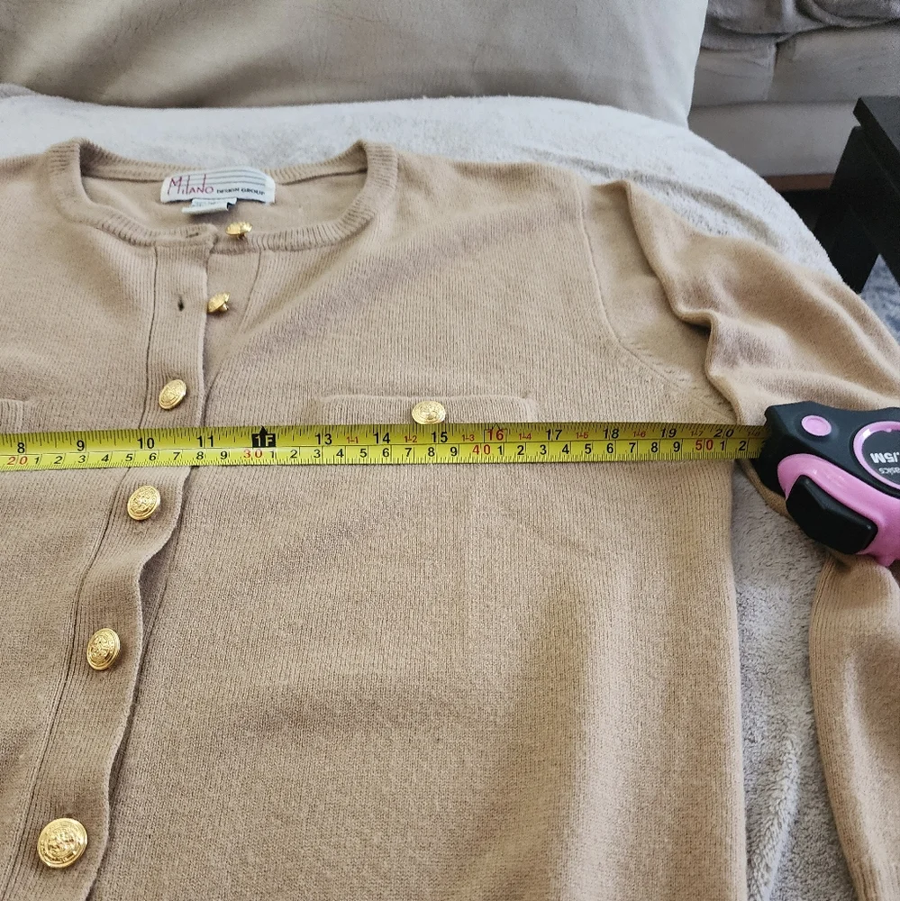 Vintage 80s Cardigan Sweater Preppy Glam Gold Metallic MILANO.New Condition